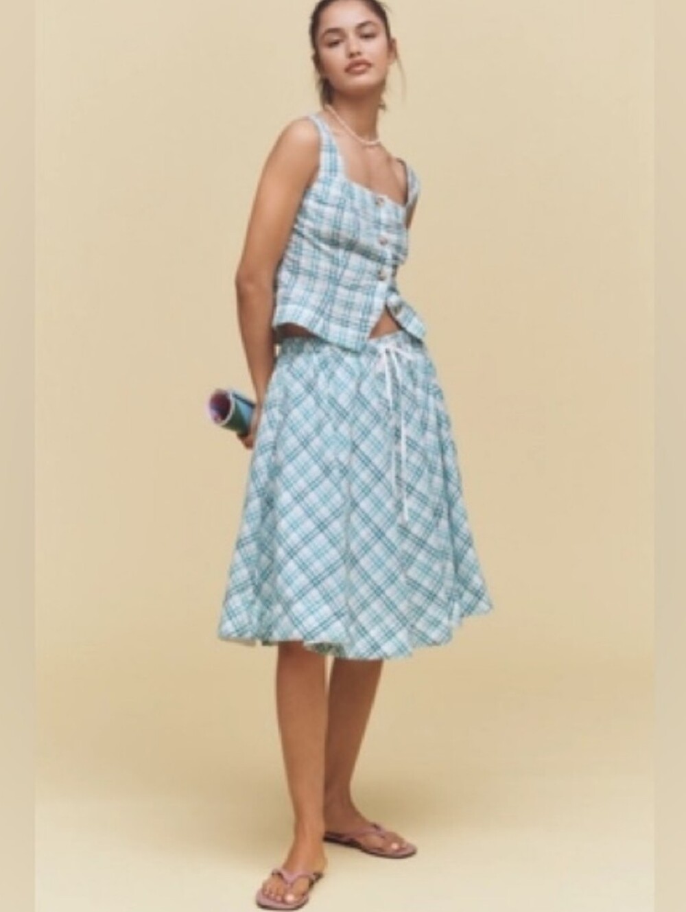 NWT Maeve Teal And White Flare Skirt